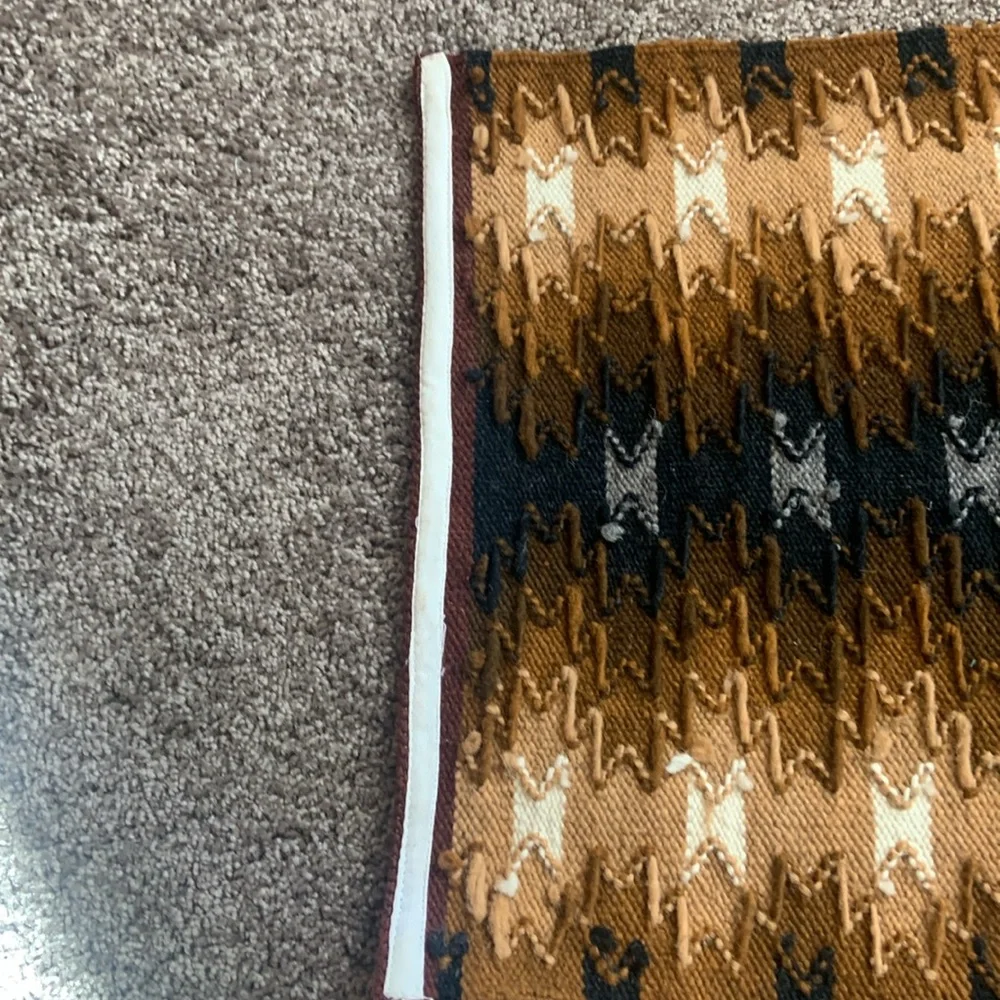 Hand Crafted Brown and Cream Geometric Tapestry